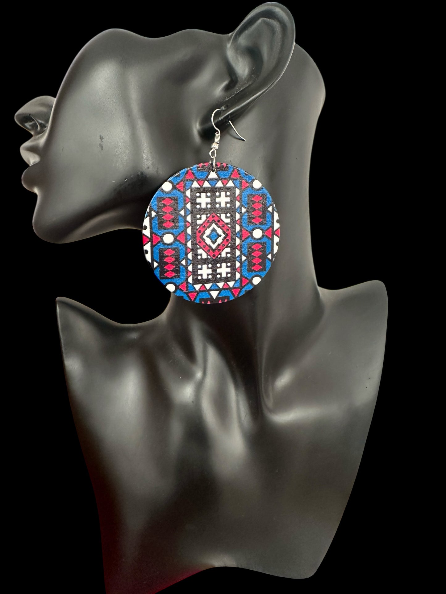 Double-Sided African Print Wooden Earrings – Lightweight Tribal Dangles - Fatisha Boutique #