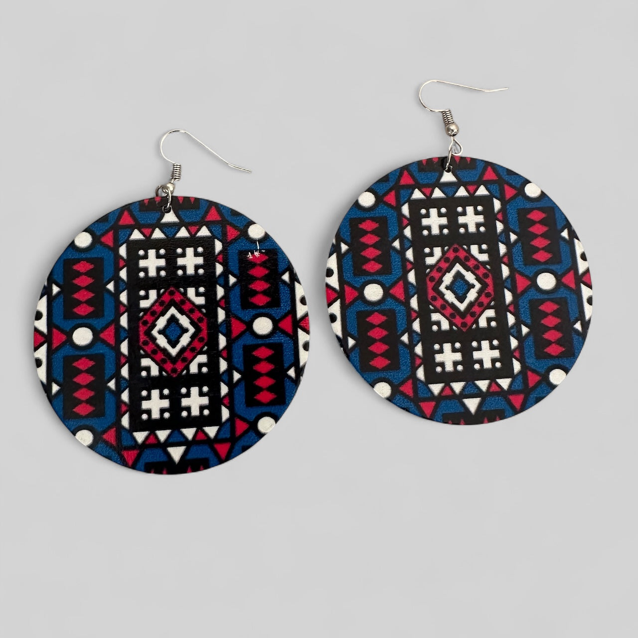 Double-Sided African Print Wooden Earrings – Lightweight Tribal Dangles - Fatisha Boutique #