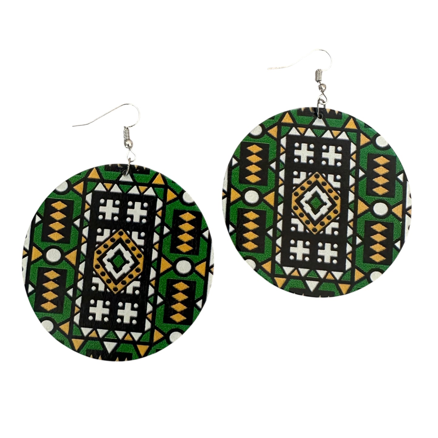 Double-Sided African Print Wooden Earrings – Lightweight Tribal Dangles - Fatisha Boutique #