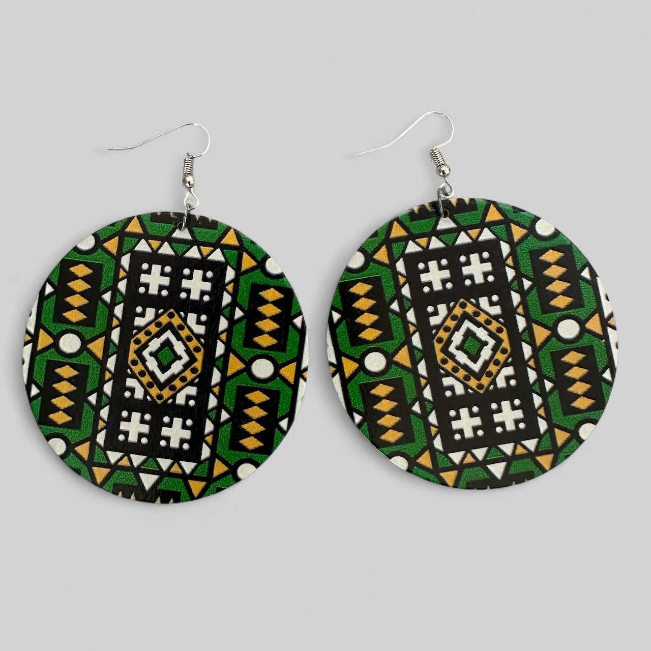 Double-Sided African Print Wooden Earrings – Lightweight Tribal Dangles - Fatisha Boutique #