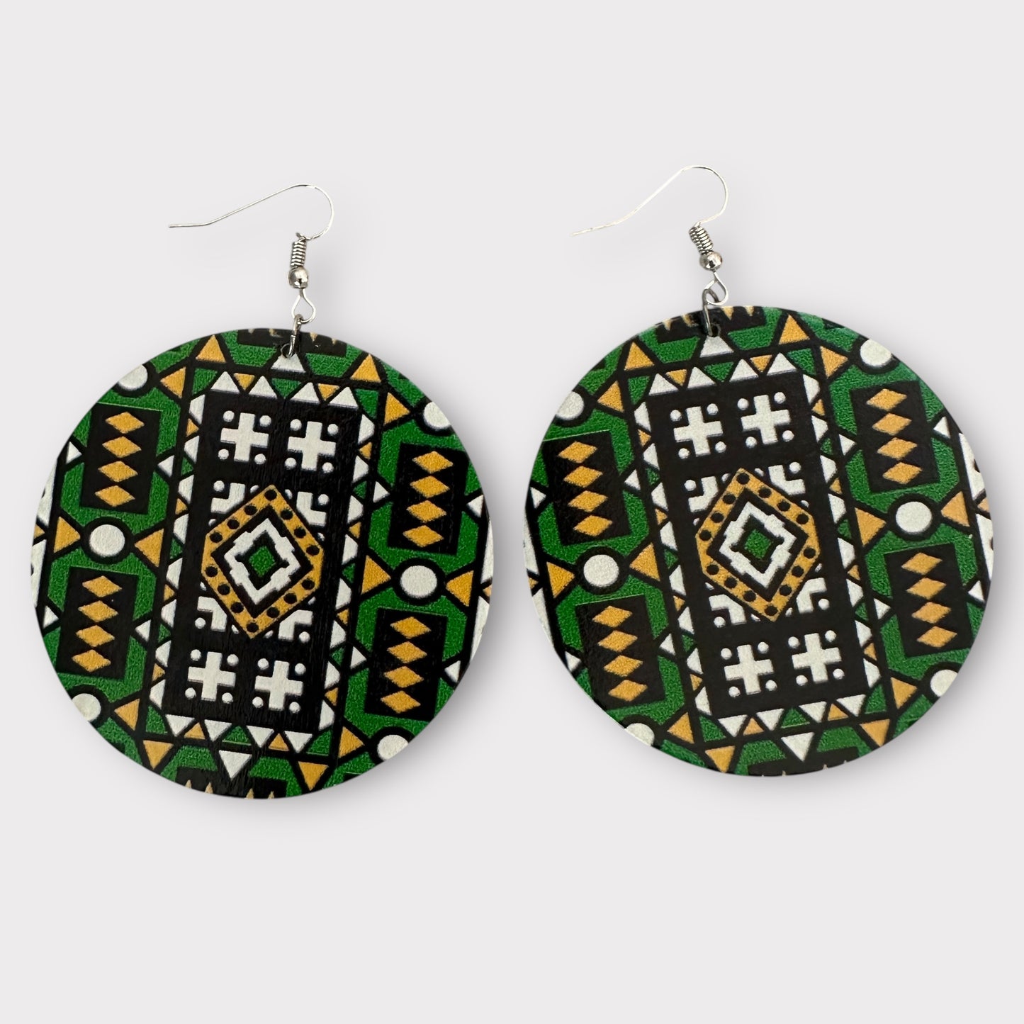 Double-Sided African Print Wooden Earrings – Lightweight Tribal Dangles - Fatisha Boutique #