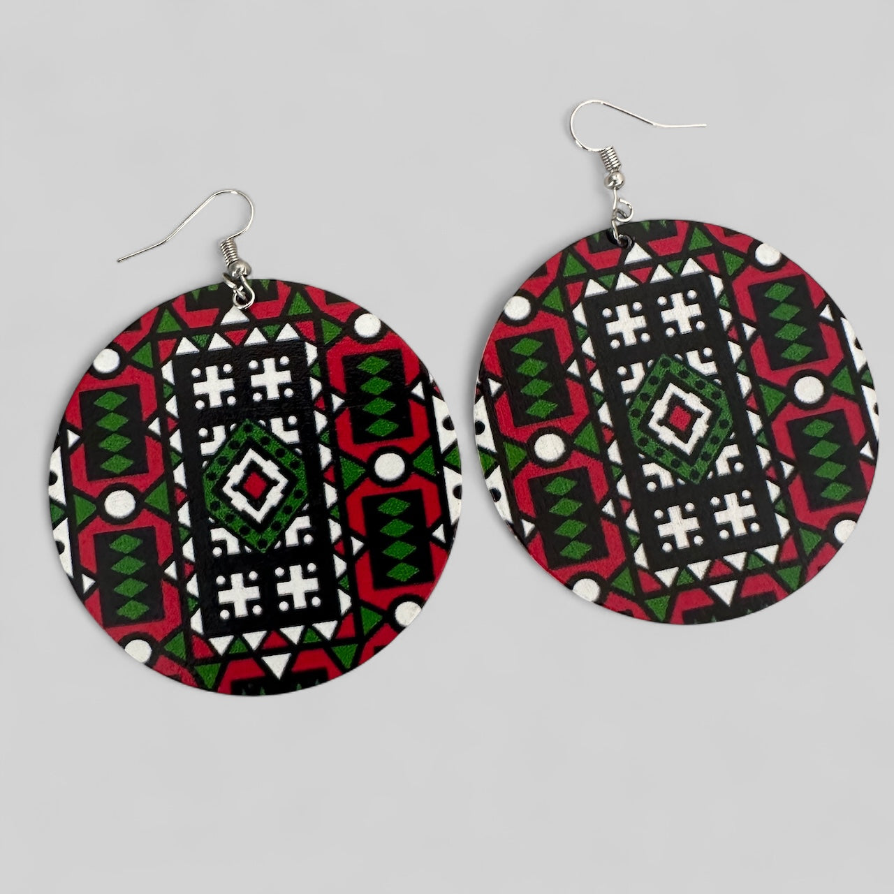Double-Sided African Print Wooden Earrings – Lightweight Tribal Dangles - Fatisha Boutique #