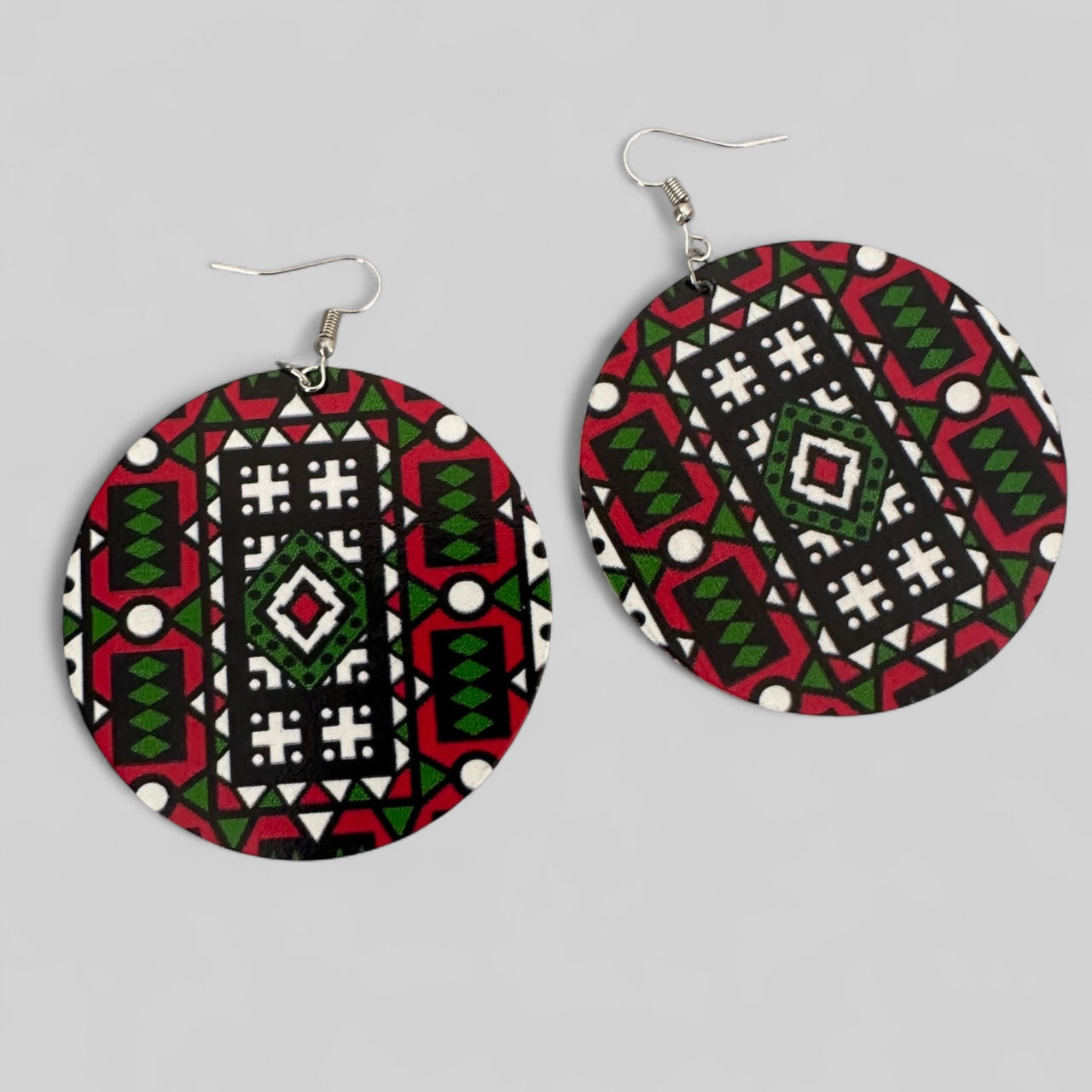 Double-Sided African Print Wooden Earrings – Lightweight Tribal Dangles - Fatisha Boutique #