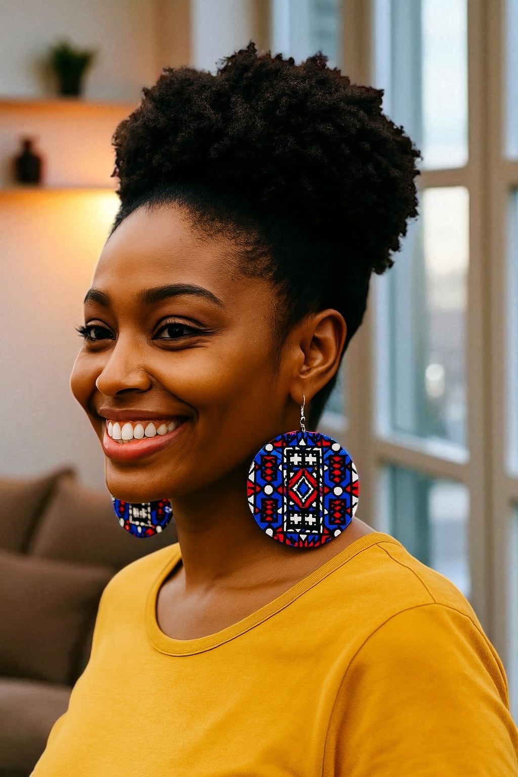 Double-Sided African Print Wooden Earrings – Lightweight Tribal Dangles - Fatisha Boutique #