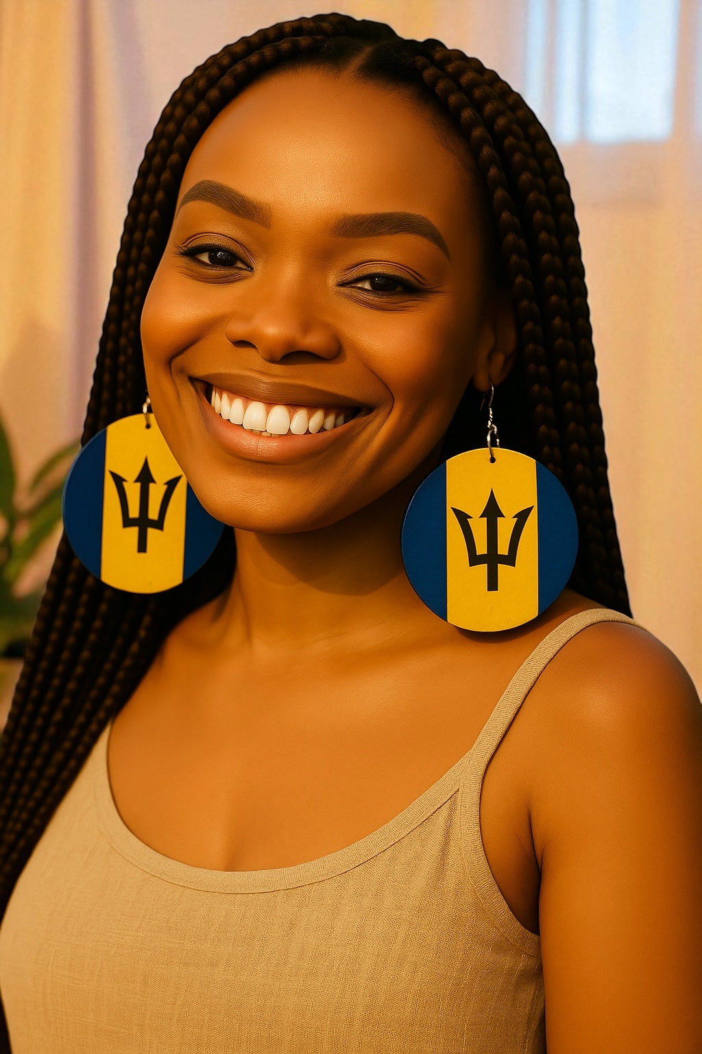 Double-Sided Caribbean Flag Wooden Earrings – Bold Statement Dangle for Island Pride - Fatisha Boutique #