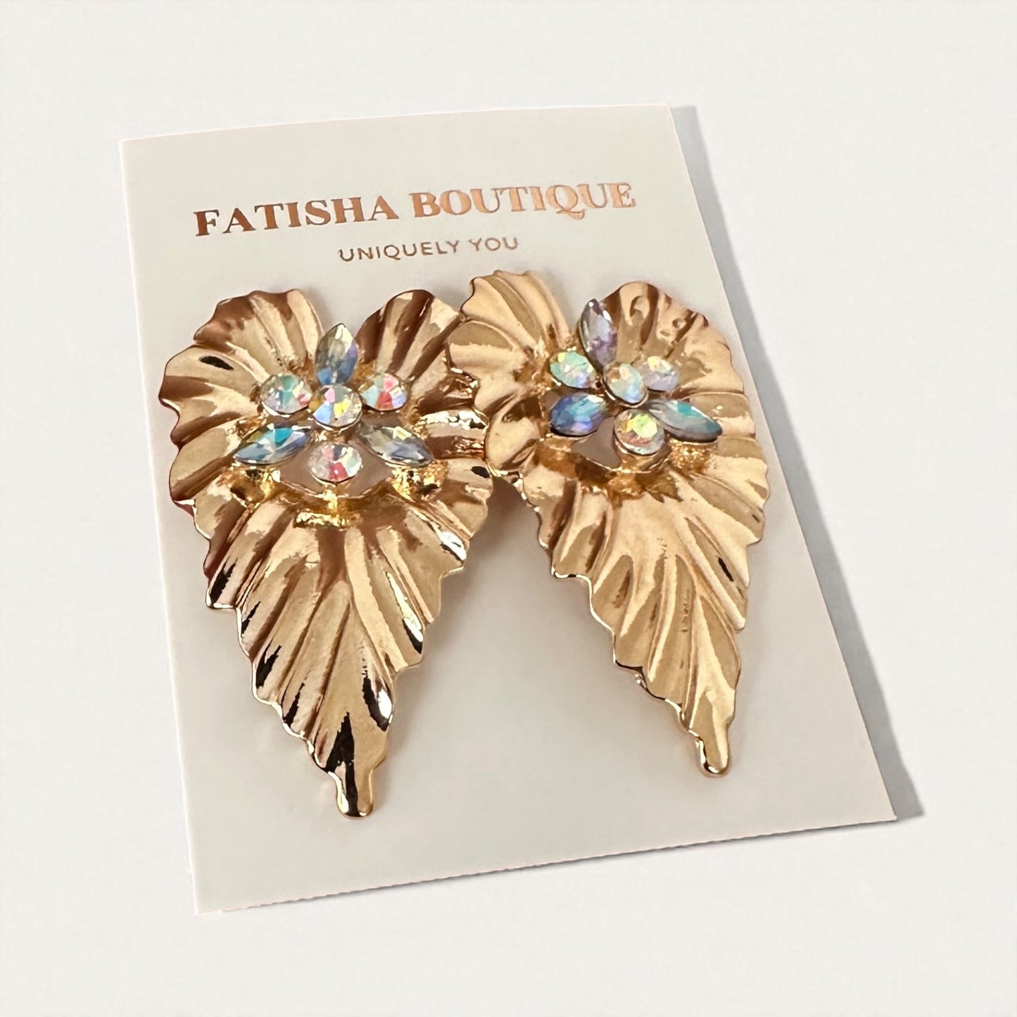 Leaf-Shaped Rhinestone Stud Earrings – Elegant Statement Crystal Jewellery - Fatisha Boutique #