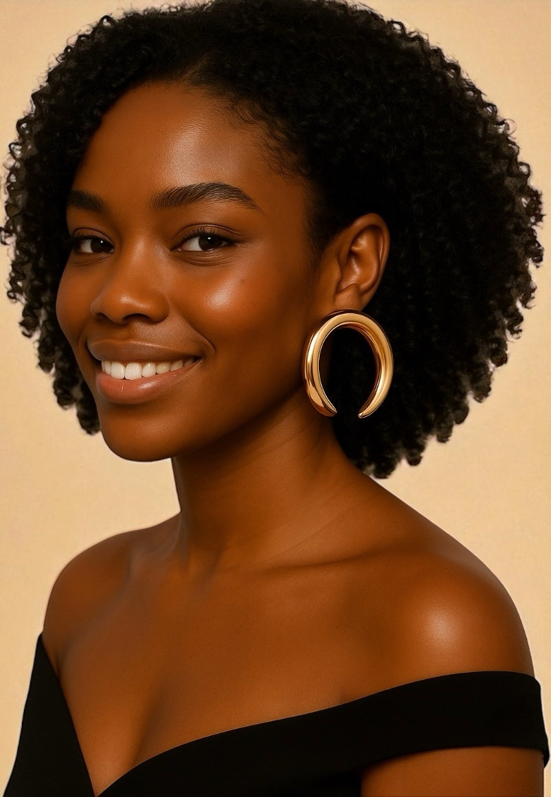 Chunky 5cm Open Hoop Earrings – Bold Sculptural Gold & Silver Statement Jewellery - Fatisha Boutique #