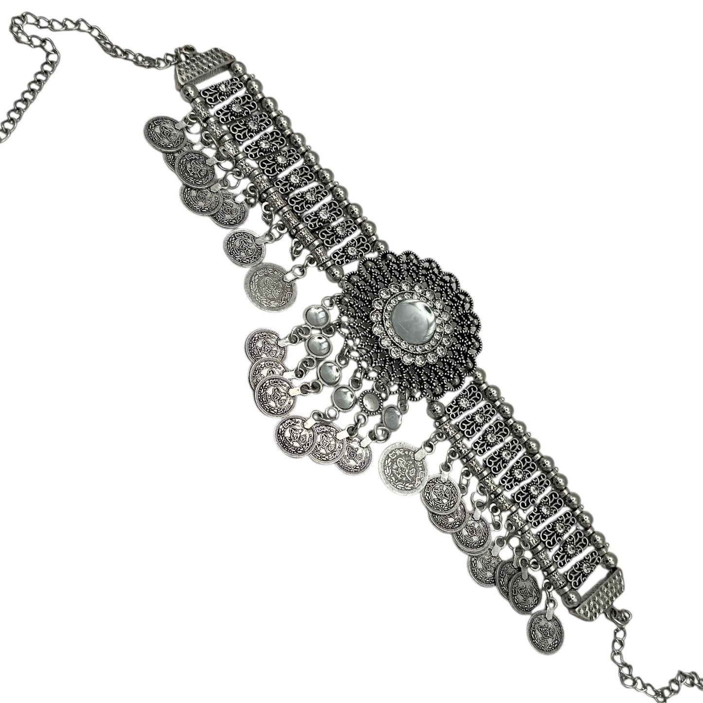 Bohemian Tribal Coins Choker Necklace – Ethnic Rhinestone Statement Jewellery - Fatisha Boutique #