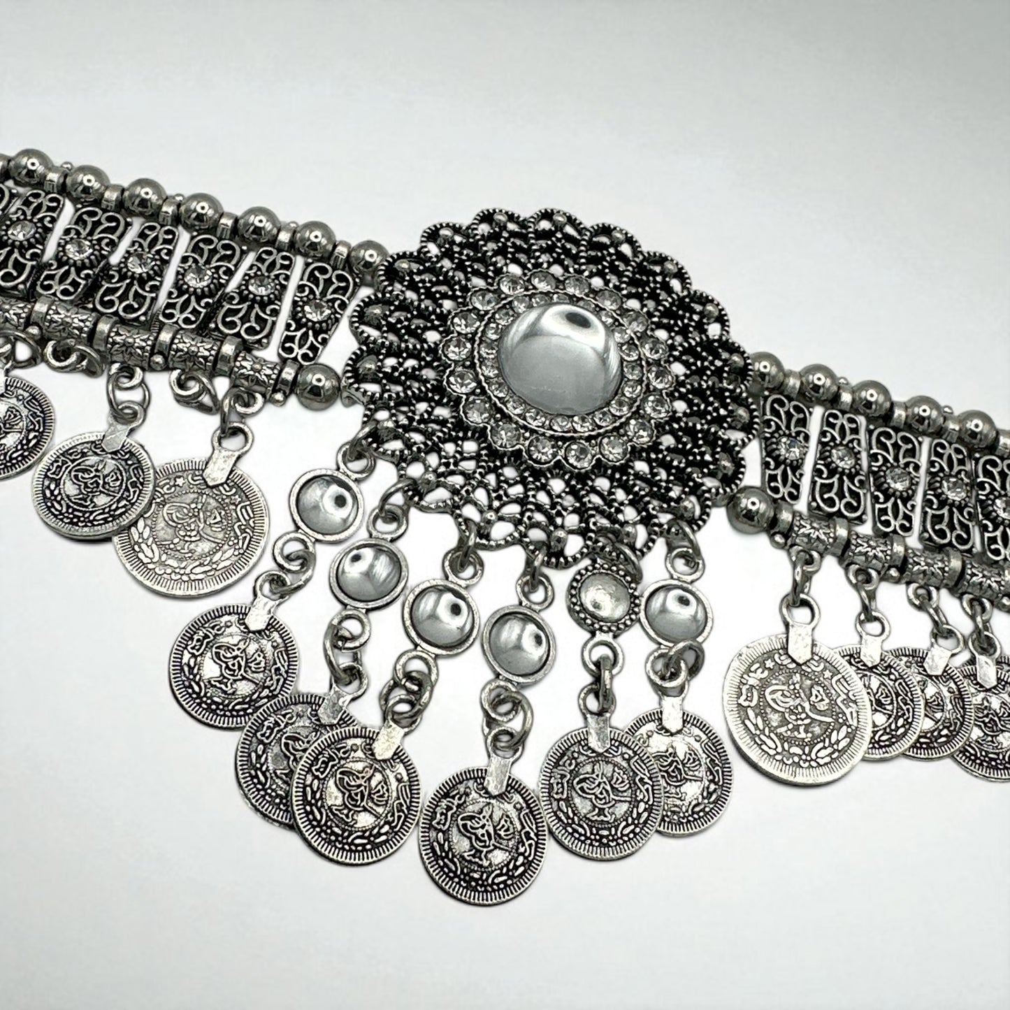 Bohemian Tribal Coins Choker Necklace – Ethnic Rhinestone Statement Jewellery - Fatisha Boutique #