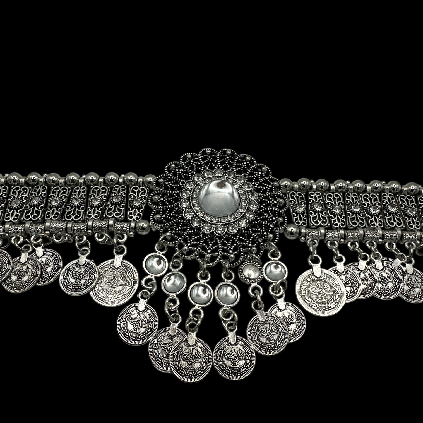 Bohemian Tribal Coins Choker Necklace – Ethnic Rhinestone Statement Jewellery - Fatisha Boutique #