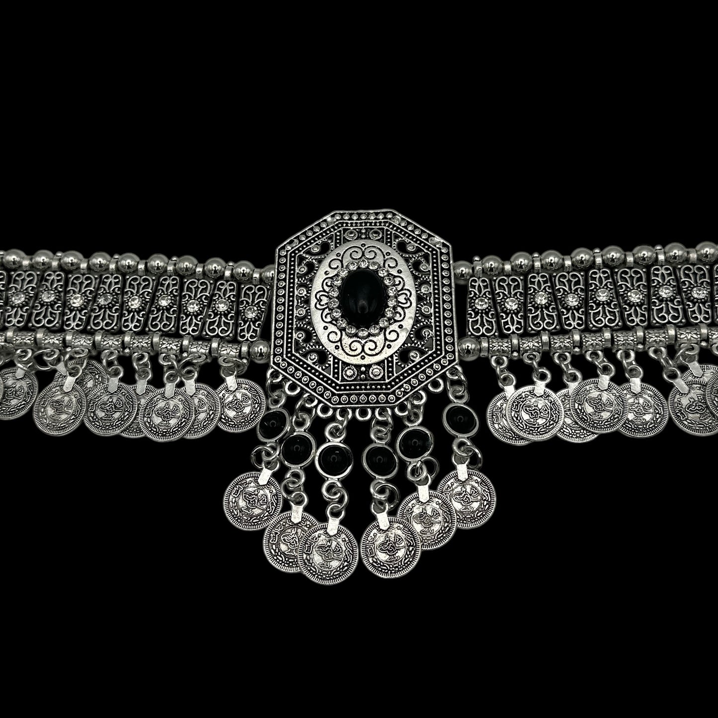 Bohemian Tribal Coins Choker Necklace – Ethnic Rhinestone Statement Jewellery - Fatisha Boutique #