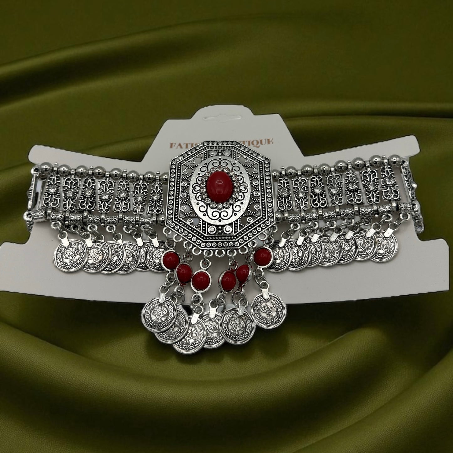 Bohemian Tribal Coins Choker Necklace – Ethnic Rhinestone Statement Jewellery - Fatisha Boutique #