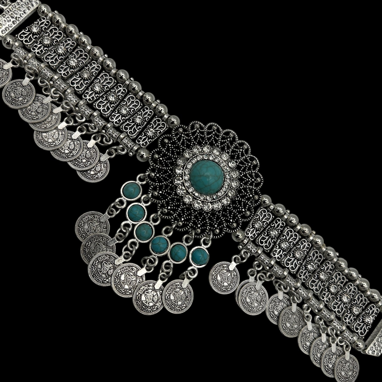 Bohemian Tribal Coins Choker Necklace – Ethnic Rhinestone Statement Jewellery - Fatisha Boutique #