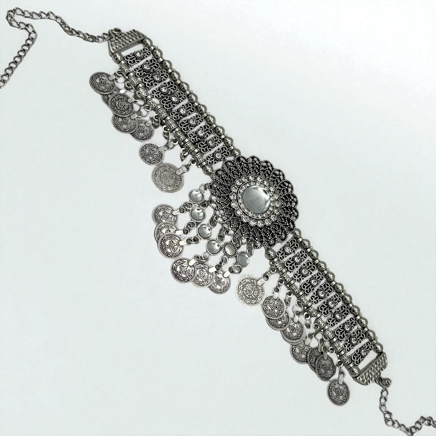 Bohemian Tribal Coins Choker Necklace – Ethnic Rhinestone Statement Jewellery - Fatisha Boutique #