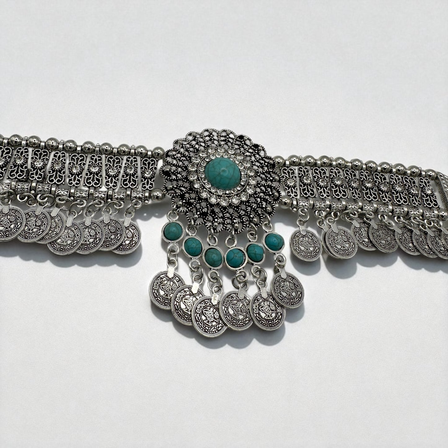 Bohemian Tribal Coins Choker Necklace – Ethnic Rhinestone Statement Jewellery - Fatisha Boutique #