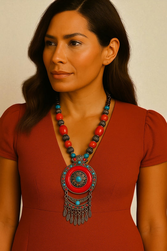 Bohemian Ethnic Beaded Resin Pendant Necklace – Tribal Statement Jewellery - Fatisha Boutique #