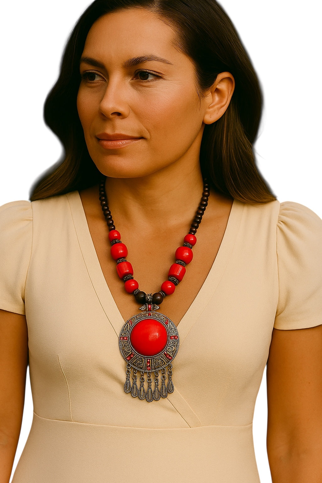 Bohemia Colourful Resin and Wooden Beaded Ethnic Pendant Necklace – Boho Statement Jewellery - Fatisha Boutique #