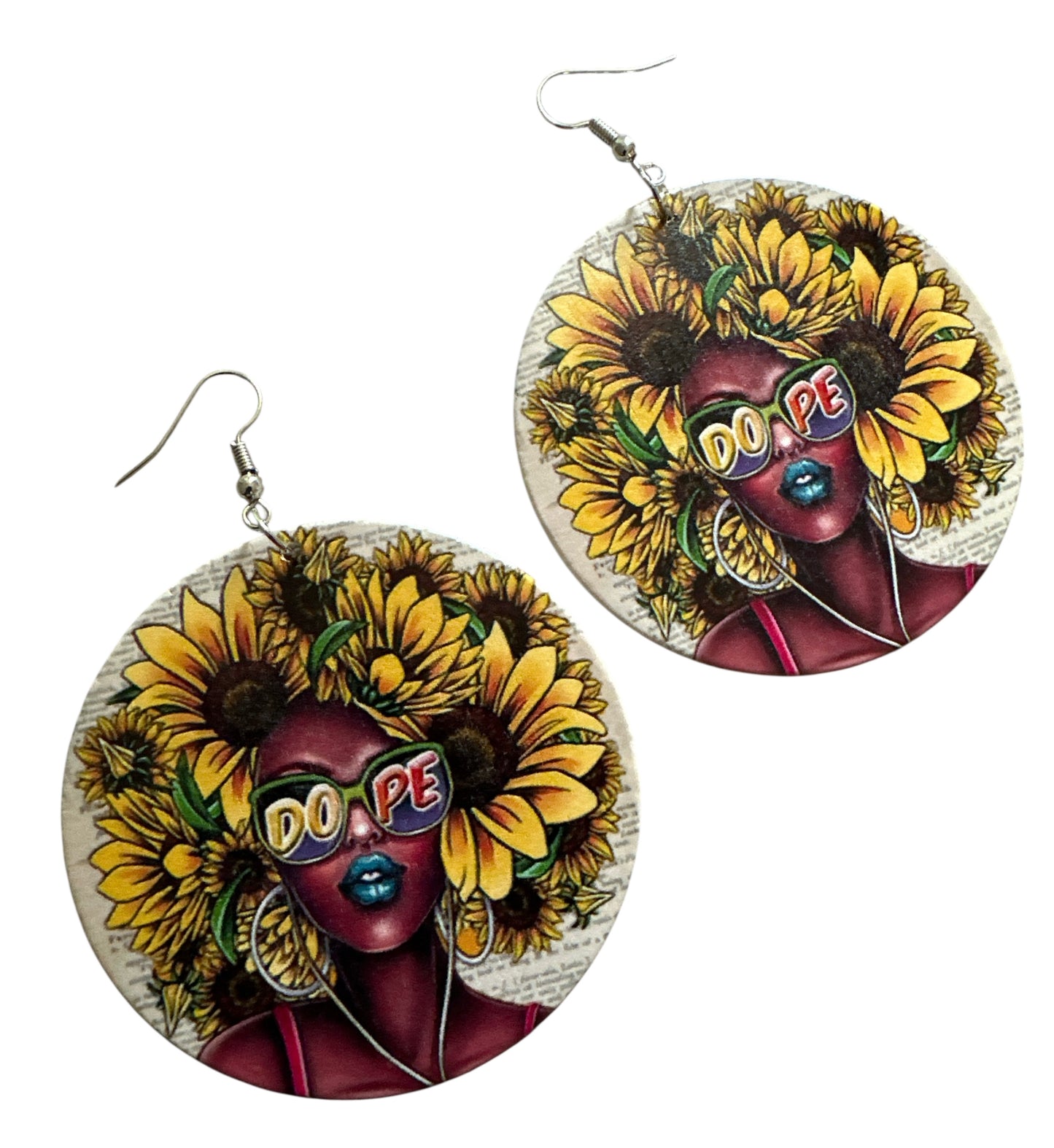Dope Afro Woman Sunflower Wooden Earrings – Ethnic Statement Jewellery - Fatisha Boutique #