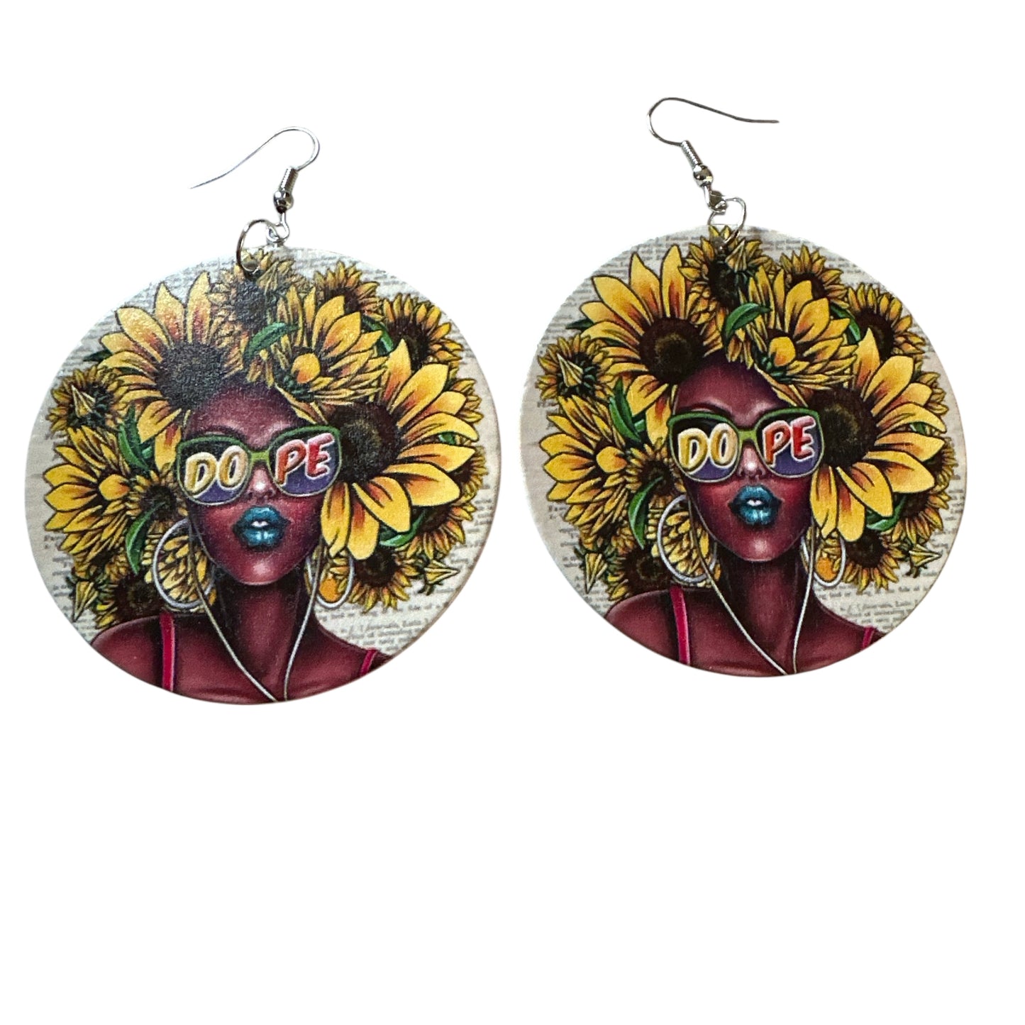 Dope Afro Woman Sunflower Wooden Earrings – Ethnic Statement Jewellery - Fatisha Boutique # Fatisha Boutique