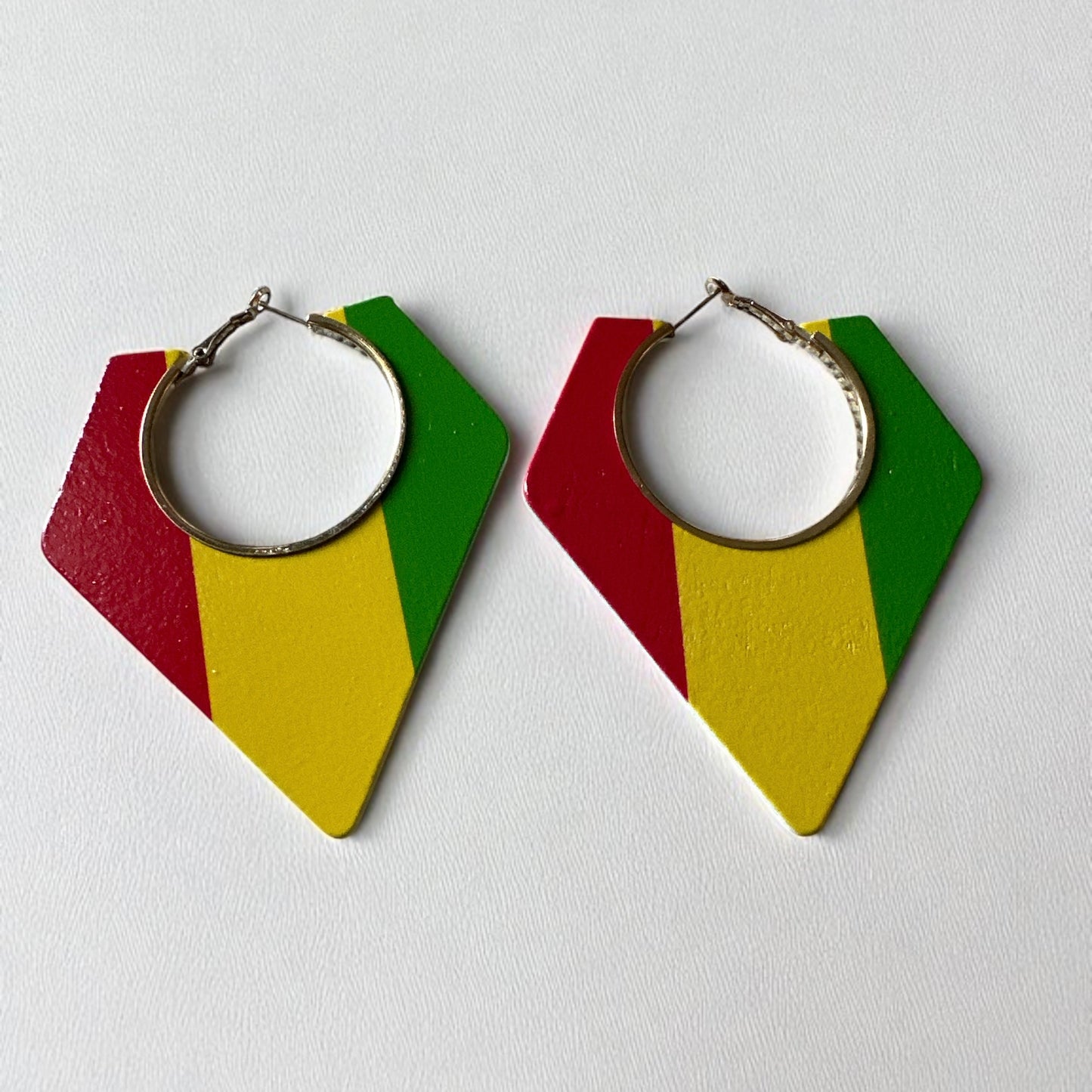 Wooden African Rastafarian Hoop Earrings – Red, Yellow & Green Tribal Jewellery - Fatisha Boutique #