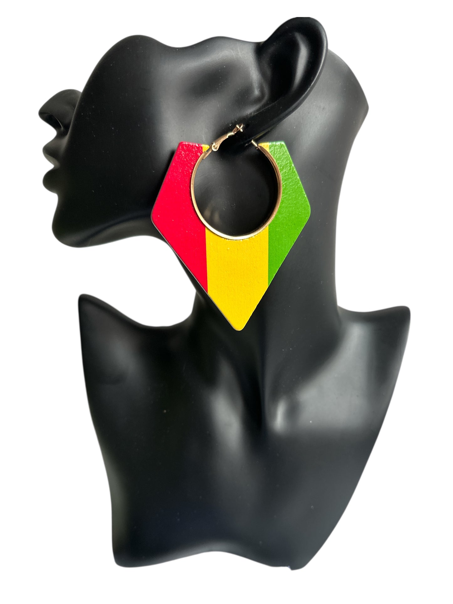 Wooden African Rastafarian Hoop Earrings – Red, Yellow & Green Tribal Jewellery - Fatisha Boutique #