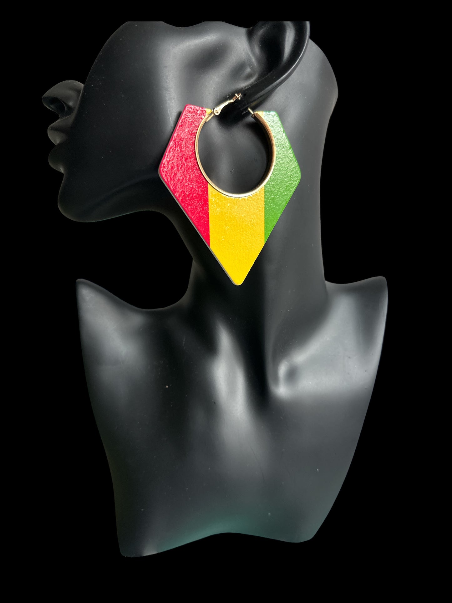 Wooden African Rastafarian Hoop Earrings – Red, Yellow & Green Tribal Jewellery - Fatisha Boutique #