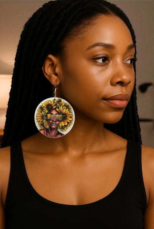 Dope Afro Woman Sunflower Wooden Earrings – Ethnic Statement Jewellery - Fatisha Boutique #