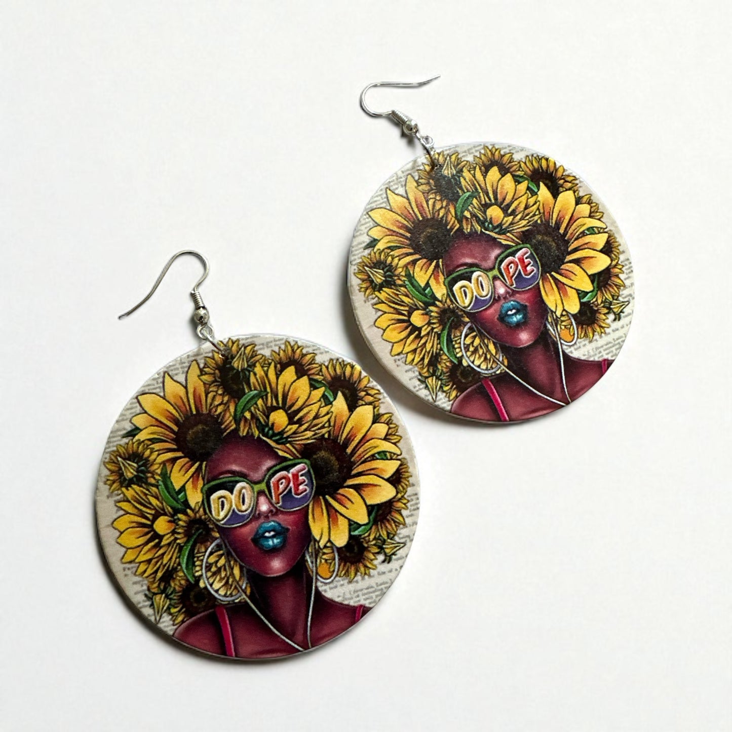 Dope Afro Woman Sunflower Wooden Earrings – Ethnic Statement Jewellery - Fatisha Boutique #
