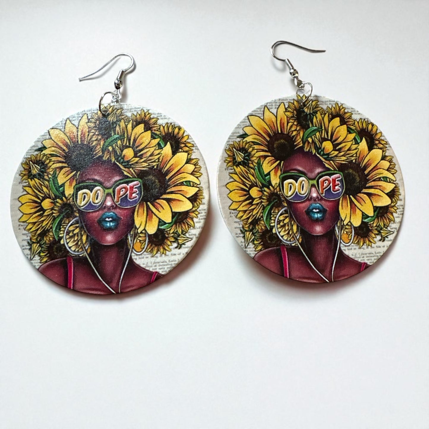 Dope Afro Woman Sunflower Wooden Earrings – Ethnic Statement Jewellery - Fatisha Boutique #