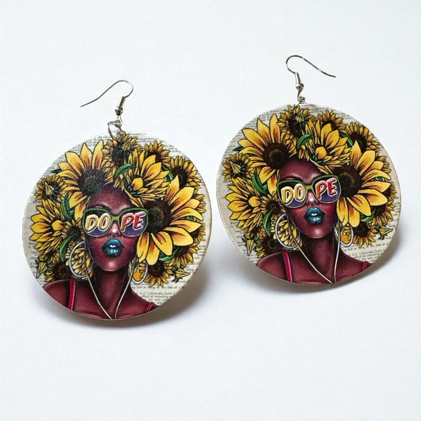 Dope Afro Woman Sunflower Wooden Earrings – Ethnic Statement Jewellery - Fatisha Boutique #