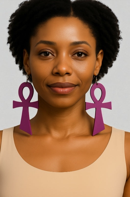 Oversized Wooden Ankh Earrings – African Ethnic Statement Jewellery - Fatisha Boutique #