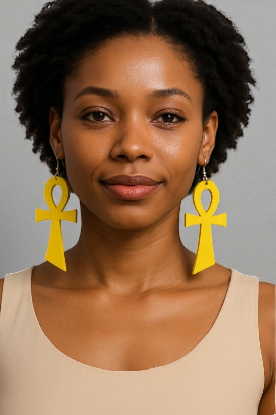 Oversized Wooden Ankh Earrings – African Ethnic Statement Jewellery - Fatisha Boutique #