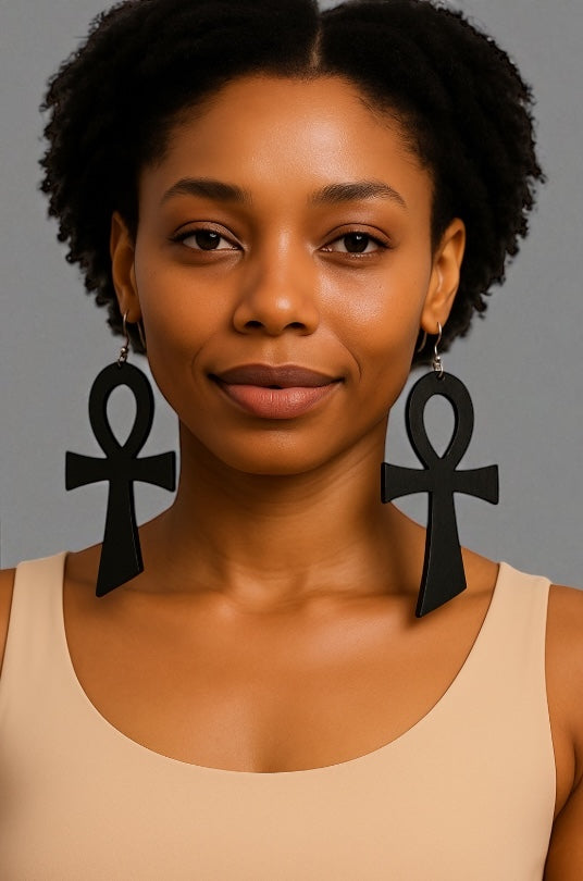 Oversized Wooden Ankh Earrings – African Ethnic Statement Jewellery - Fatisha Boutique #