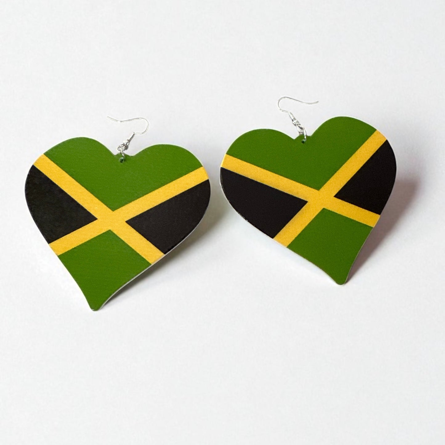 Oversized Jamaican Flag Heart Earrings – Double-Sided Wooden Ethnic Statement Jewellery - Fatisha Boutique #