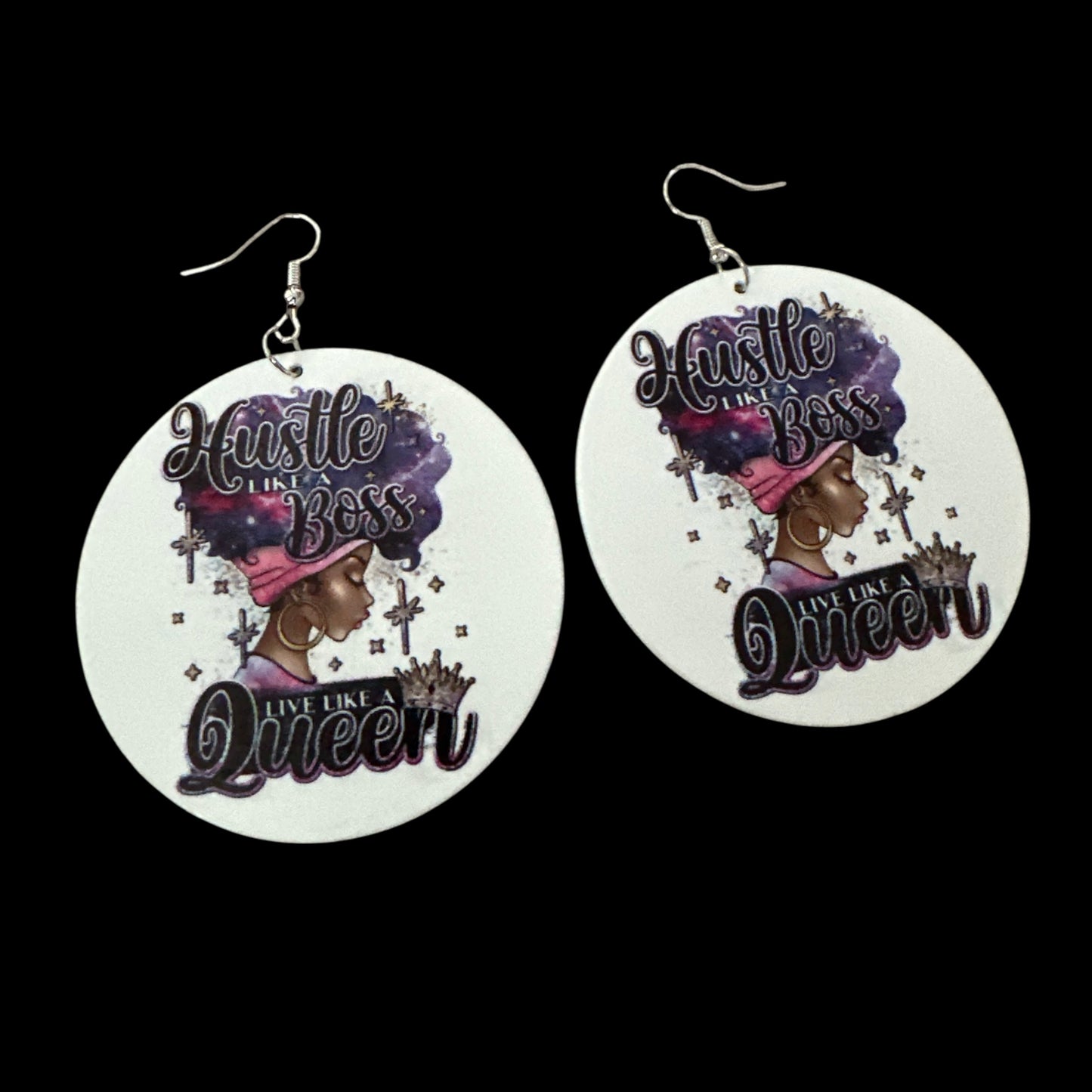 Double-Sided "Hustle Like a Boss, Live Like a Queen" Wooden Earrings – Afrocentric Statement Jewellery - Fatisha Boutique #