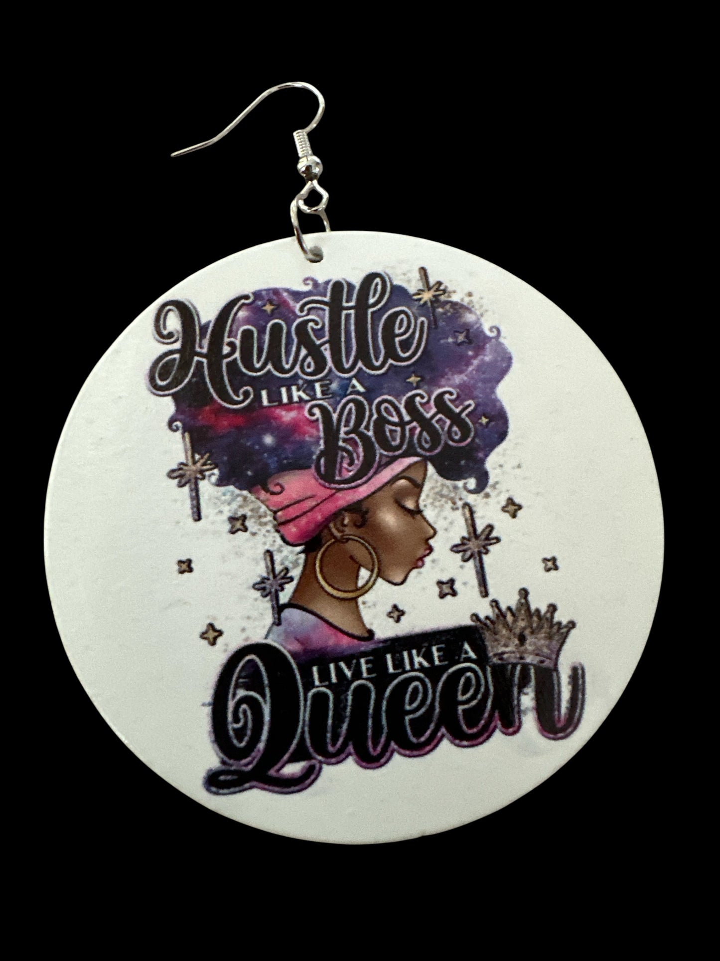 Double-Sided "Hustle Like a Boss, Live Like a Queen" Wooden Earrings – Afrocentric Statement Jewellery - Fatisha Boutique #