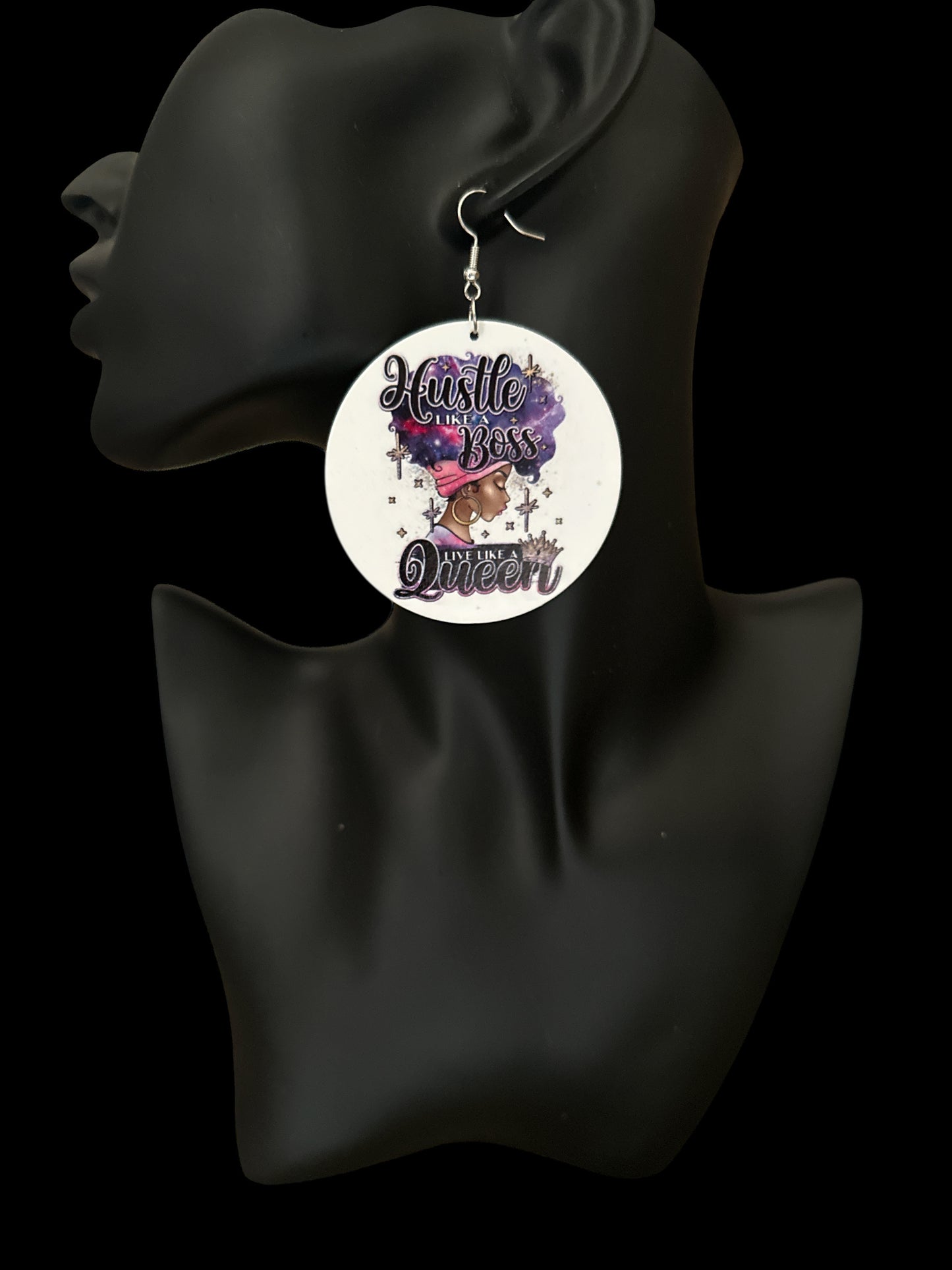Double-Sided "Hustle Like a Boss, Live Like a Queen" Wooden Earrings – Afrocentric Statement Jewellery - Fatisha Boutique #