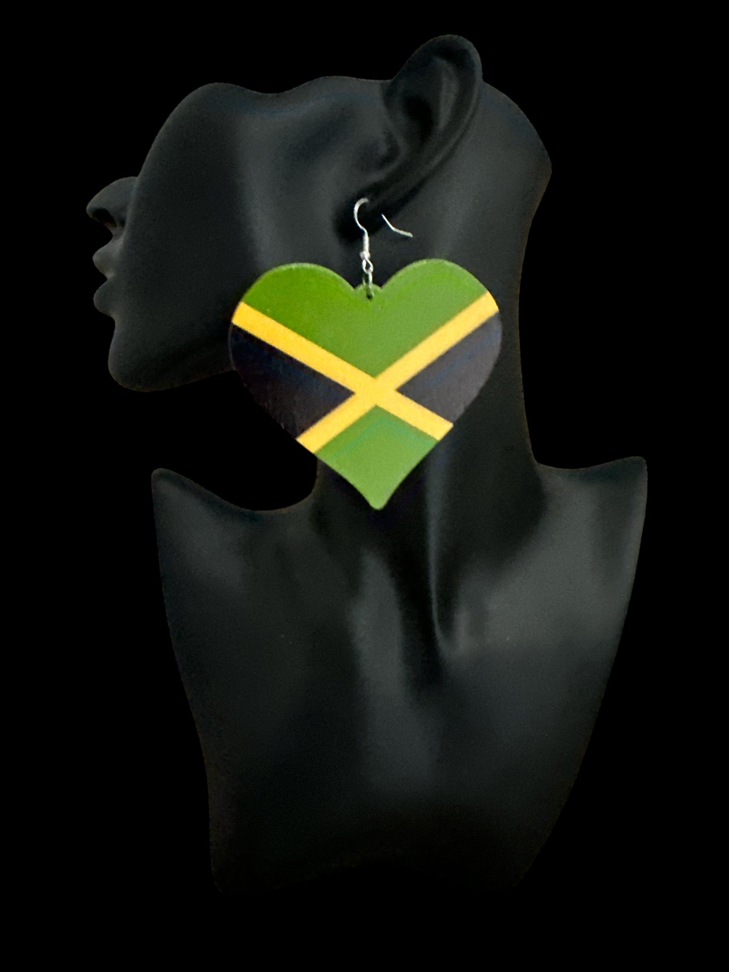 Oversized Jamaican Flag Heart Earrings – Double-Sided Wooden Ethnic Statement Jewellery - Fatisha Boutique #