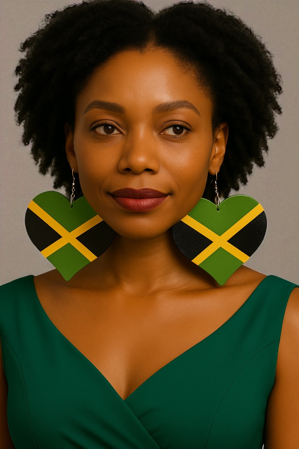 Oversized Jamaican Flag Heart Earrings – Double-Sided Wooden Ethnic Statement Jewellery - Fatisha Boutique #
