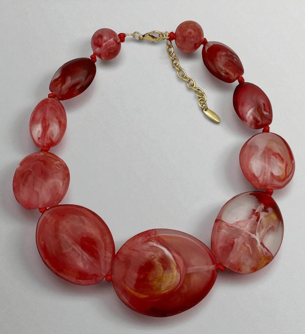 Bohemian Chunky Pink Resin Beaded Statement Necklace & Earrings Set – Bold Fashion Jewellery for Women - Fatisha Boutique #
