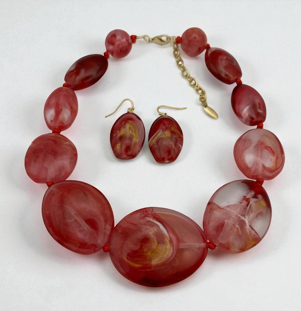 Bohemian Chunky Pink Resin Beaded Statement Necklace & Earrings Set – Bold Fashion Jewellery for Women - Fatisha Boutique #
