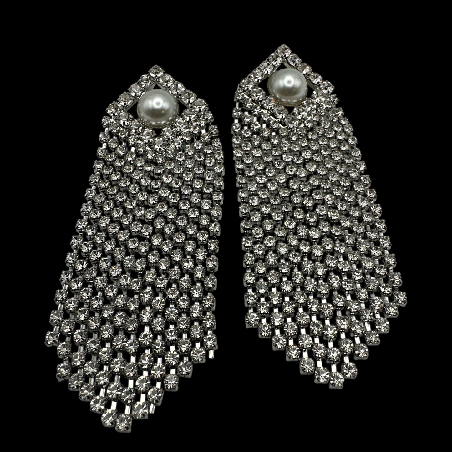 Elegant Pearl & Rhinestone Drape Statement Earrings – Glam Bridal & Evening Jewellery