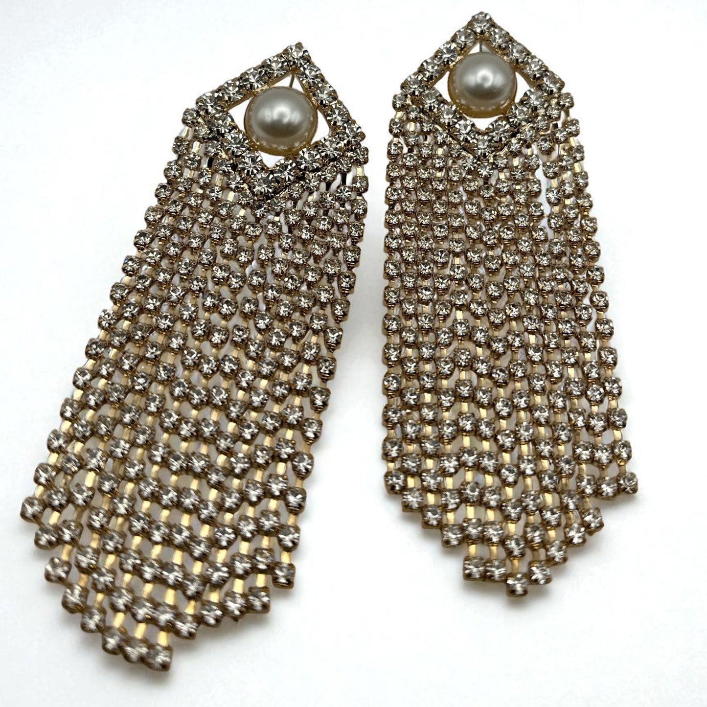 Elegant Pearl & Rhinestone Drape Statement Earrings – Glam Bridal & Evening Jewellery