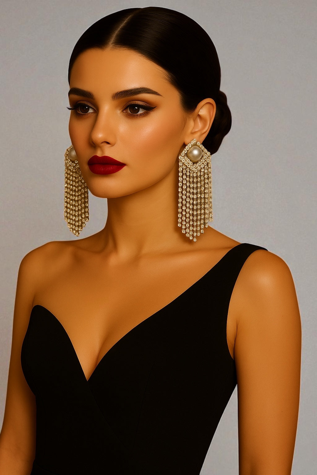 Elegant Pearl & Rhinestone Drape Statement Earrings – Glam Bridal & Evening Jewellery