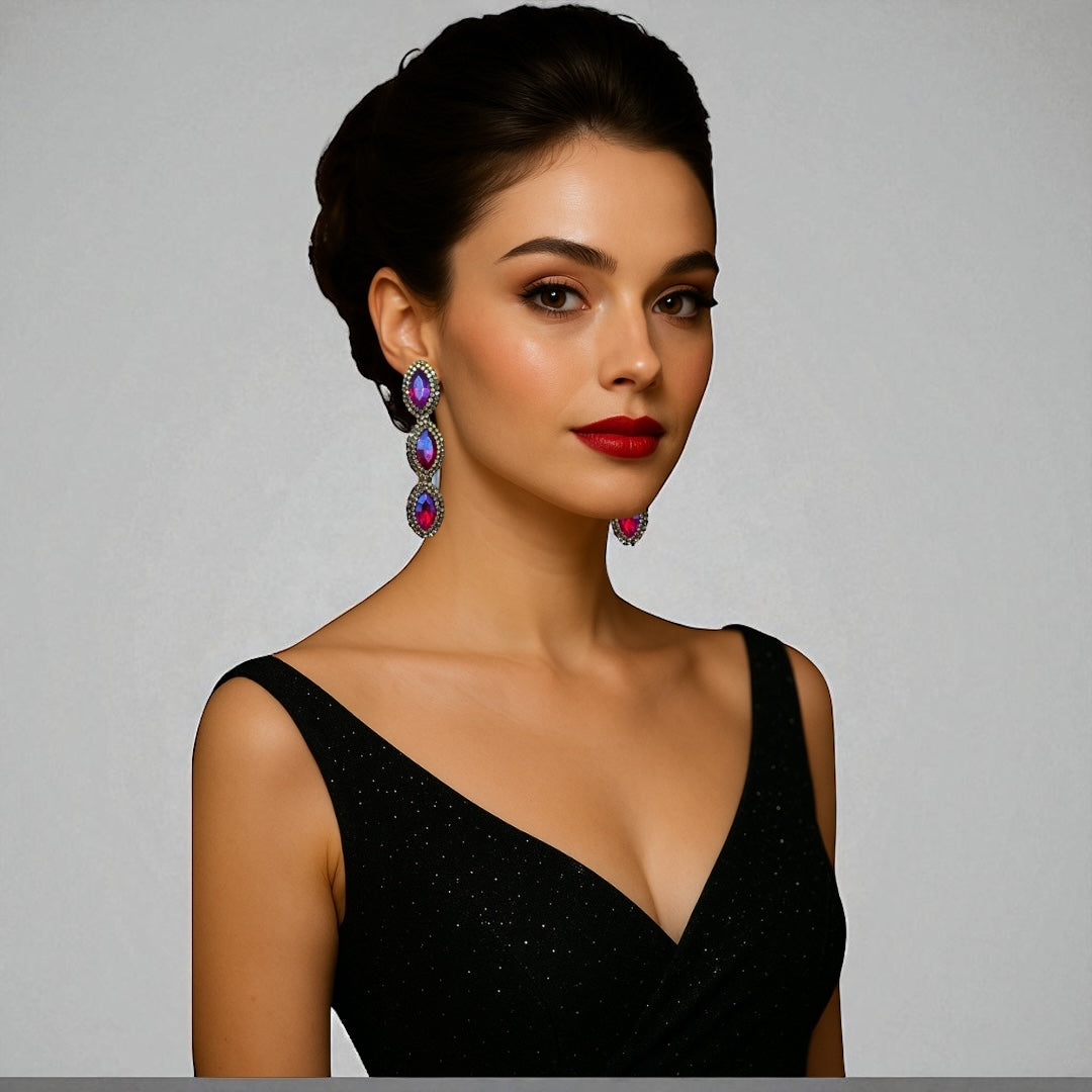 Long Sparkling Crystal Statement Drop Earrings | Glam Dangle Jewellery - Fatisha Boutique #