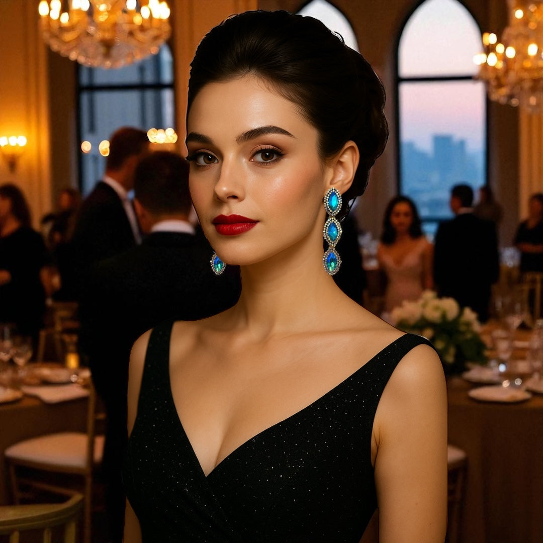Long Sparkling Crystal Statement Drop Earrings | Glam Dangle Jewellery - Fatisha Boutique #