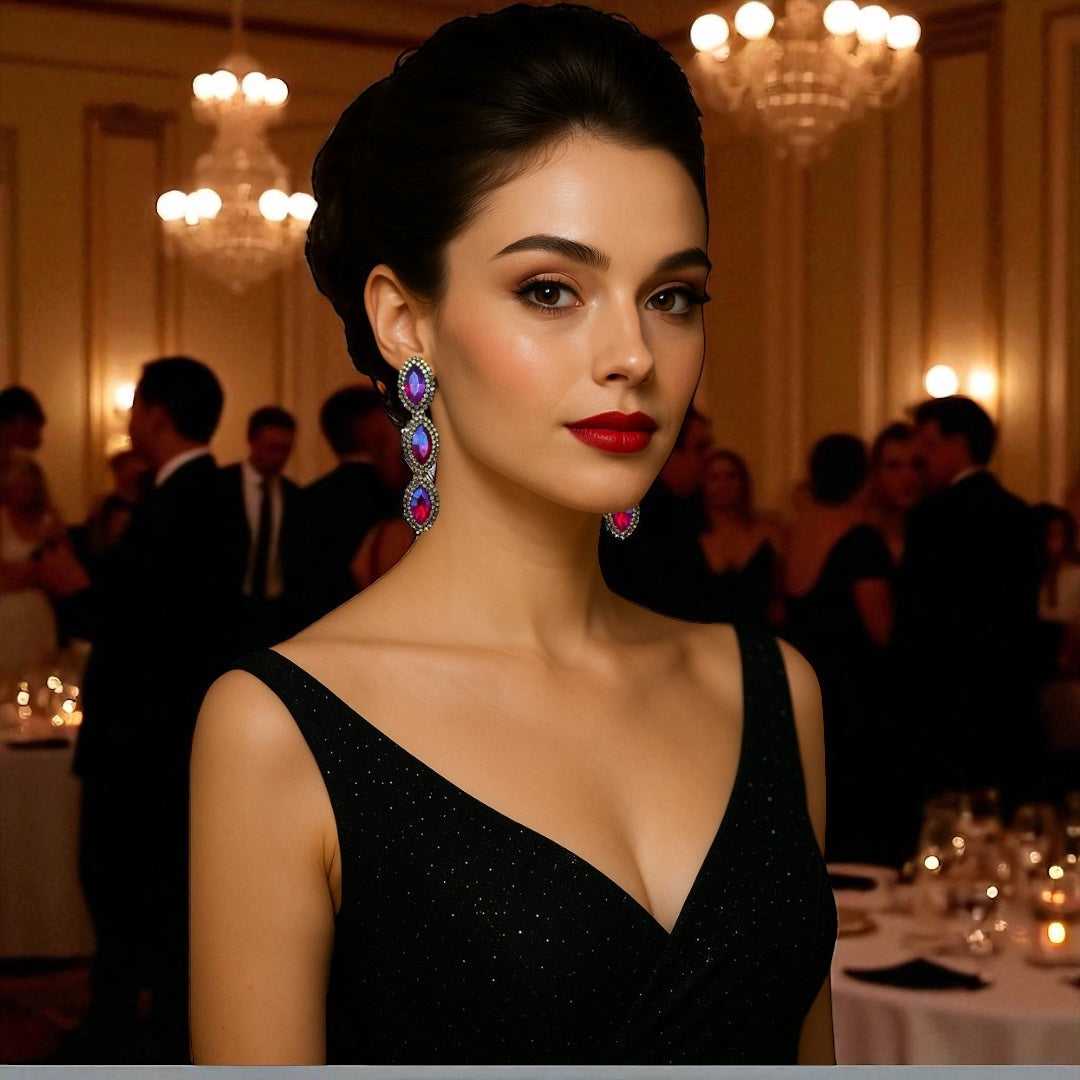 Long Sparkling Crystal Statement Drop Earrings | Glam Dangle Jewellery - Fatisha Boutique #