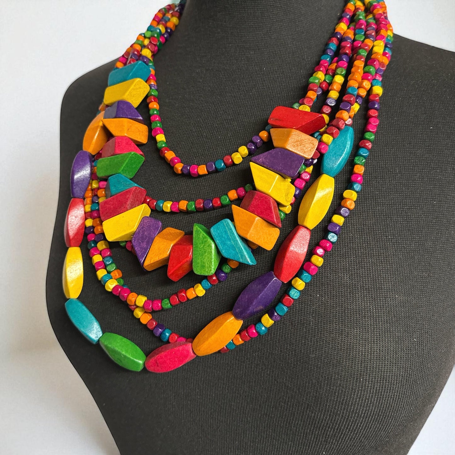 Bohemian Multi-Layered Wood Bead Necklace – Ethnic Statement Jewellery