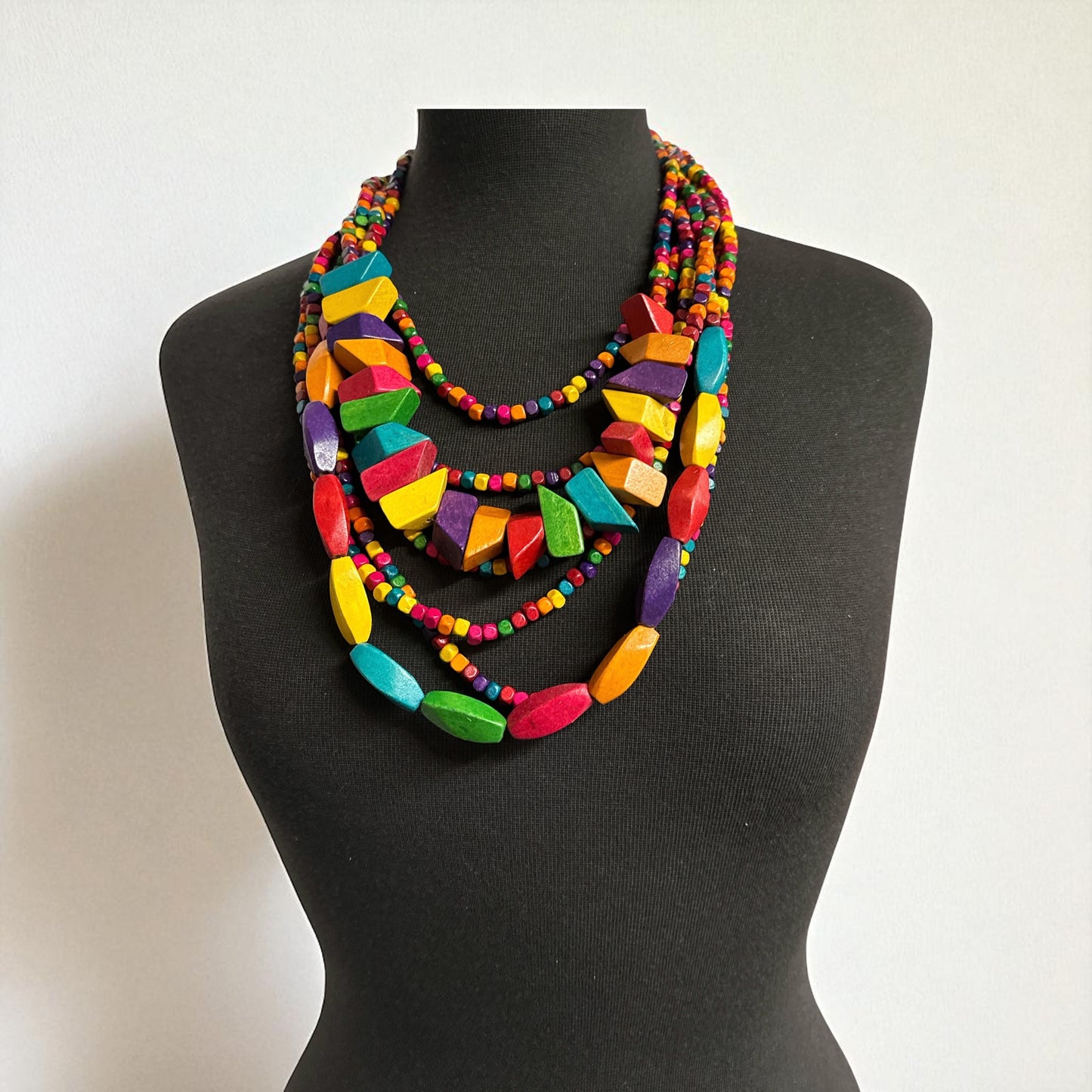 Bohemian Multi-Layered Wood Bead Necklace – Ethnic Statement Jewellery