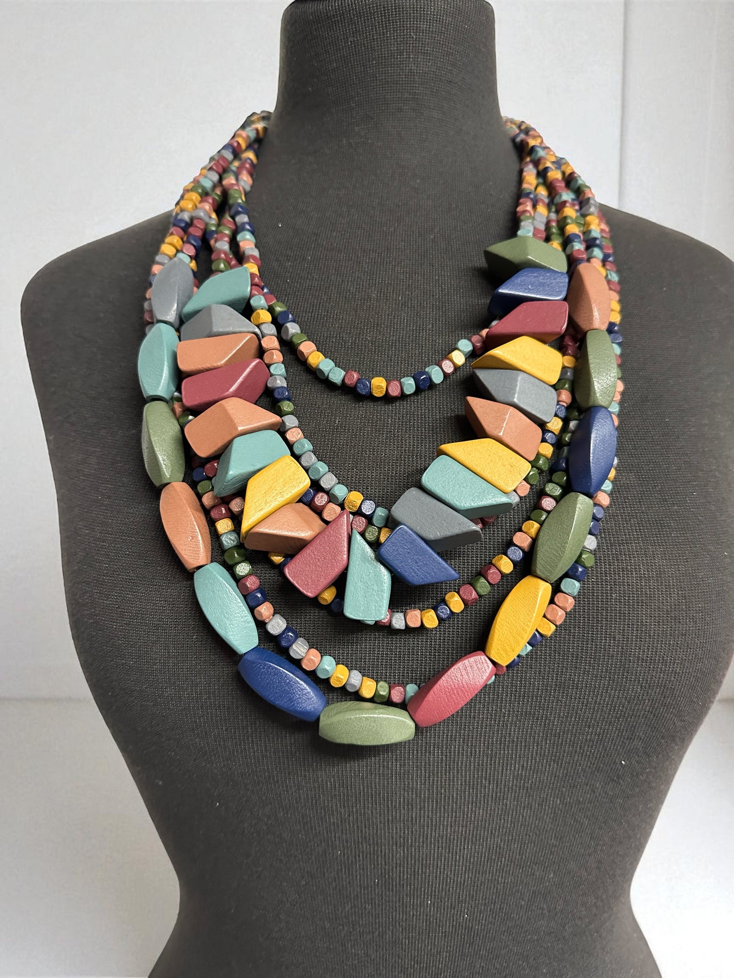 Bohemian Multi-Layered Wood Bead Necklace – Ethnic Statement Jewellery